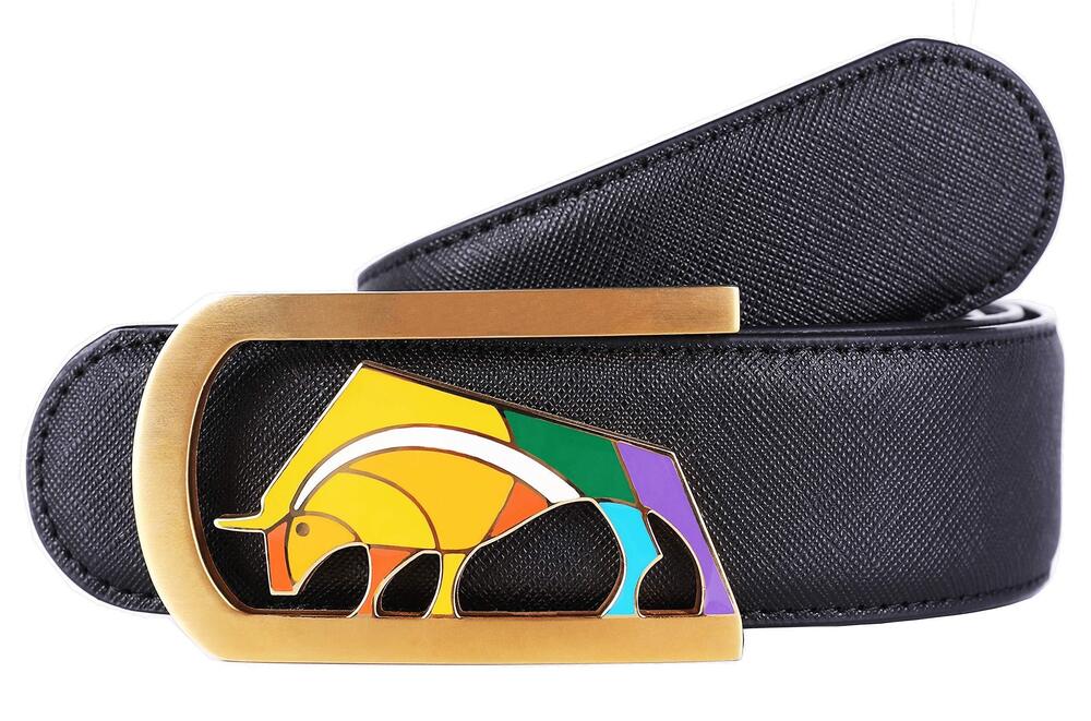 1607 Luxury Colorful Bull Buckle Design Top Cowhide Belt Bull Gold